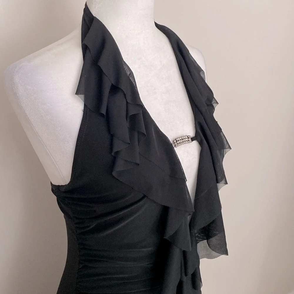 Vintage 90’s Venus black ruffle ruched bodycon mini dress - Picture 7 of 13